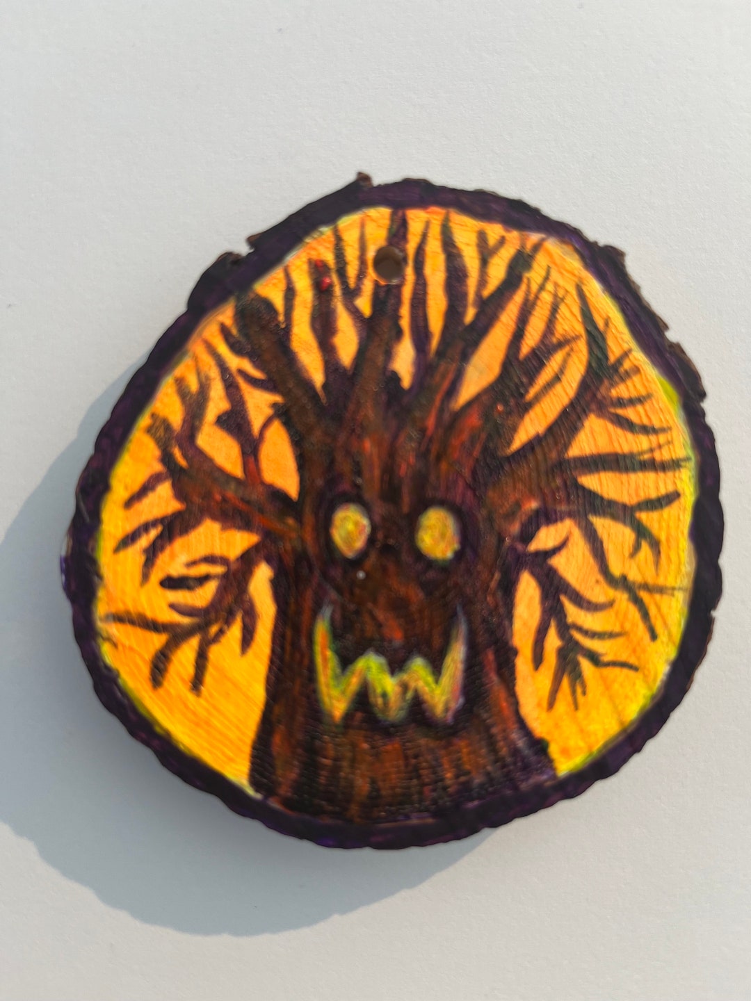 Haunted Forest Dead Tree Wood Slice Ornament Halloween Decor Etsy