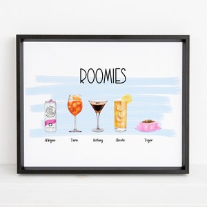 Cocktail Roomies Print Personalized, Custom Drink Digital Poster, Roommate Gift, Watercolor Alcohol Picture, Bar Cart, Kitchen Poster