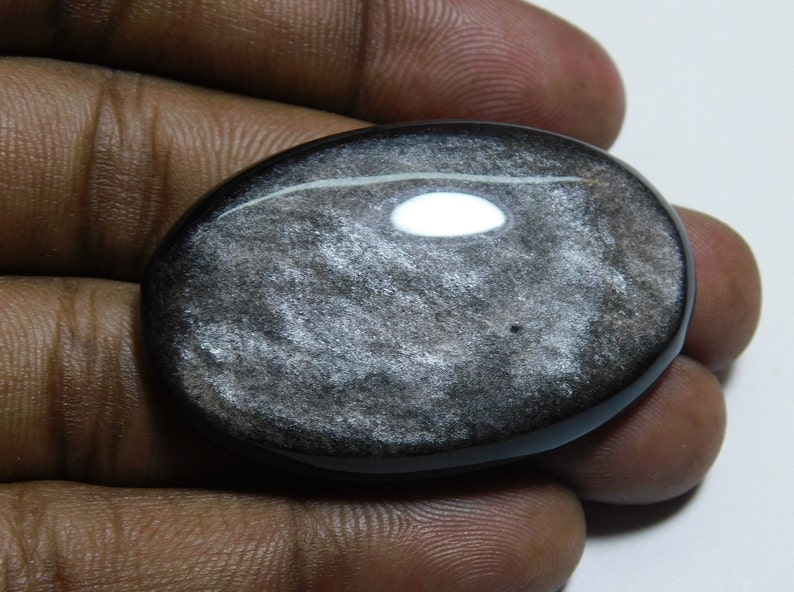 Silver Sheen Obsidian Cabochon-Natural Silver Sheen Obsidian Loose Gemstone-Obsidian Silver Flashy Natural Obsidian 42x27x7mm Sku-1548