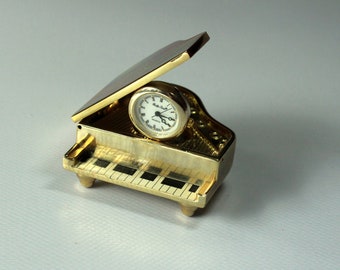 Raro hermoso reloj de mesa en miniatura reloj de escritorio de latón con movimiento de cuarzo - vintage de mediados de siglo, reloj de mesa - reloj de escritorio