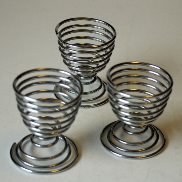 Vintage 3 Eierbecher Edelstahl Spiralform Design-Becher, mid century, stainless steel egg cups - set of 3