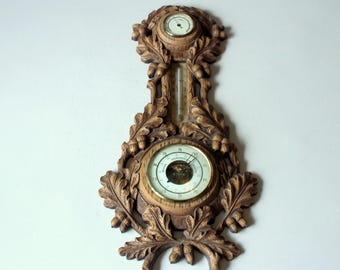 Wetterstation Kunststoff Art Deco Style Wetteranzeige Thermometer Hygrometer Barometer Vintage 70er mid century wall hanging weather station