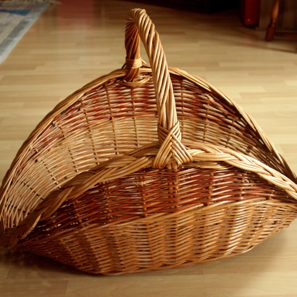Stabiler großer Kaminholzkorb Brennholzkorb Weide geflochten Handarbeit, Zeitungskorb, Vintage, mid century - firewood basket