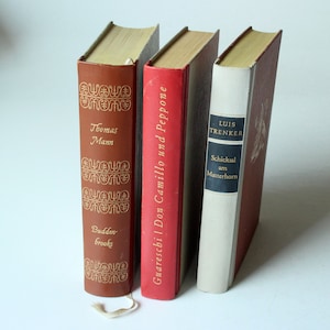 3 decorative books from the 1950s - Vintage, mid century, Luis Trenker, Thomas Mann and Guareschi