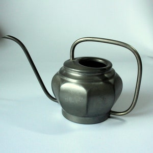 Stable, shapely watering can made of pewter, ideal for orchids and cacti, marked, does not lose water Vintage mid century, solid pewter watering can