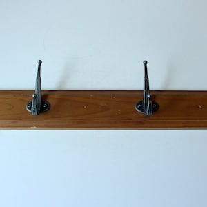 Solid wooden coat rack with 2 sturdy metal hooks, coat rack, coat hook, vintage, mid century coat rack coat door