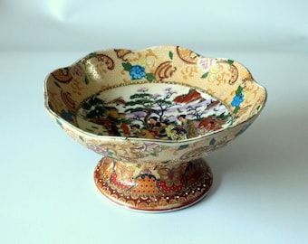 Chinese ceramic offering bowl - serving bowl on foot, vintage, mid century