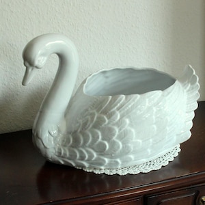 XL Dekorativer großer Blumentopf Schwan Übertopf Vintage Pflanzgefäß Keramik Porzellan, mid century, ceramic planter