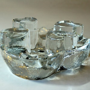 Vintage tea warmer made of heavy glass ice glass tea warmer heart shape Valentine&#39;s Day tealight holder, mid century tea warmer made of heavy glass ice glass