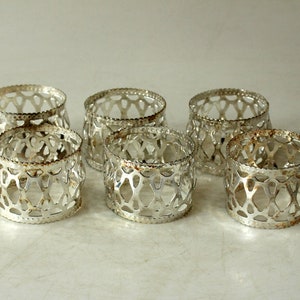 6 beautiful filigree napkin rings, silver plated, napkin holder, vintage, mid century, silver plated napkin rings, napkin holder