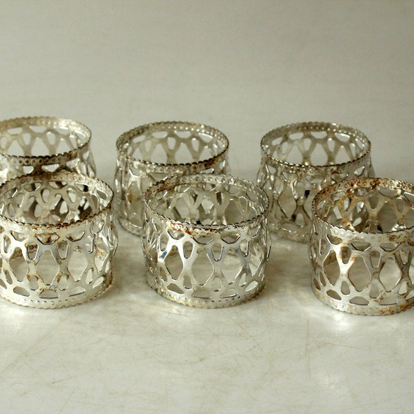 6 filigrane schöne Serviettenringe, versilbert, Serviettenhalter, Vintage, mid century, silver plated napkin rings, napkin holder