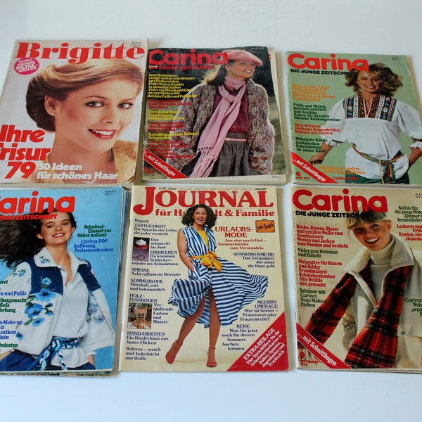 1978/79 - Set mit 6 Modezeitschriften, Frauenzeitschriften, Schnittbogen, Schnittmuster, Nähen, Anleitungen, Häkeln, Stricken, Vintage