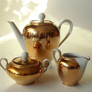 Great coffee/mocha pot with milk jug and sugar bowl ceramic porcelain Tirschrenreuth Z & Co Bavaria Vintage mid century