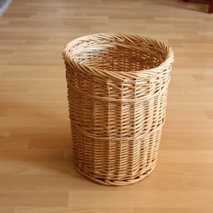 Sturdy umbrella stand basket - handmade vintage, mid century solid wicker umbrella stand andmade - beautiful large wastepaper basket - wicker basket