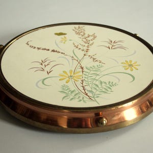 1950s rotating cake plate copper fitting round on foot, metal, glass, ceramic cake plate, vintage, mid century, rotating cake plate