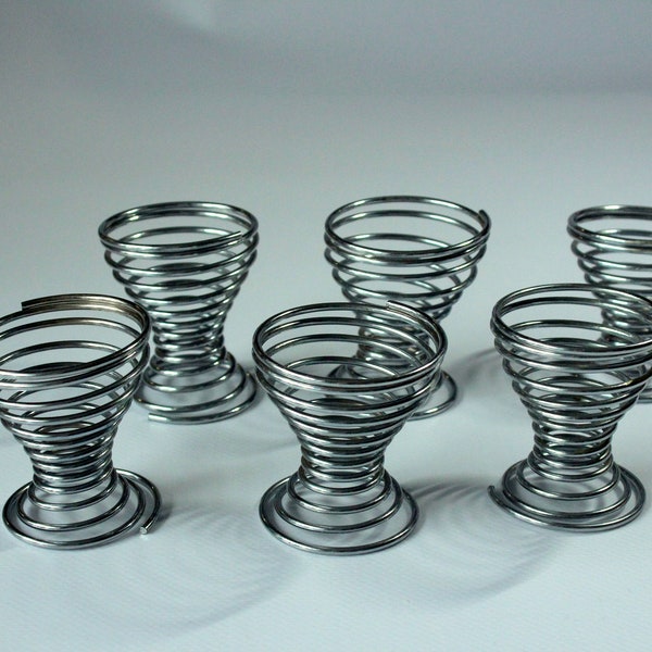 Vintage 6 egg cups stainless steel spiral shape design cups, mid century, stainless steel egg cups - set of 6