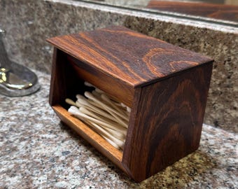 Handmade Tigerwood Q-Tip Holder: Rustic Bathroom Organizer