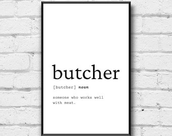 Butcher Definition Wall Art, Gift for Butcher, Butcher Digital Print, Butcher Gift Idea, Butcher Wall Art, Funny Butcher Shop Decor