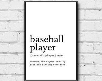 Baseball Player Definition Wall Art, Baseball Player Home Decor, Boy's Room Decor, Man Cave Decor, Baseball Player Digital Print Gift