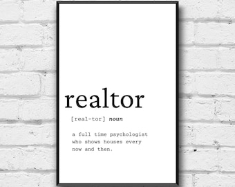 Realtor Definition Wall Art, Digital Download, Definition Home Decor, Digital Print, Gift for Realtor, Funny Realtor Gift, Definition Art