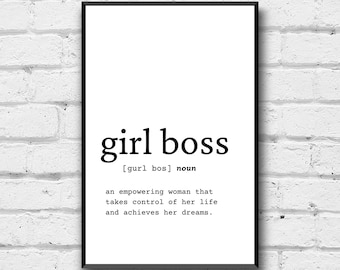 Girl Boss Definition Art, Digital Download, Definition Home Decor, Digital Print, Office Wall Art, Gift for Boss, Girl Office Wall Art