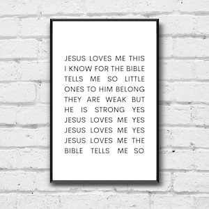 Jesus Loves Me This I Know Song Wall Art, Jesus Loves Me Digital Print, Jesus Loves Me Song Bedroom Art, For The Bible Tells Me So Quote