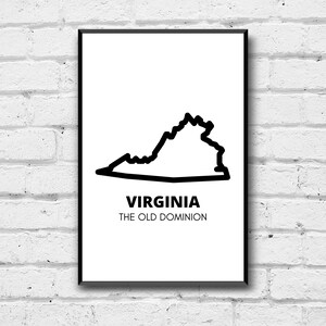 Virginia State Wall Art, Digital Print, Virginia Home Decor, Digital Download, VA State Decor, The Old Dominion State, Virginia Home Decor