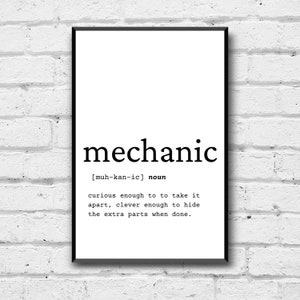 Mechanic Definition Print: Mechanic Office Wall Art (Digital Download)