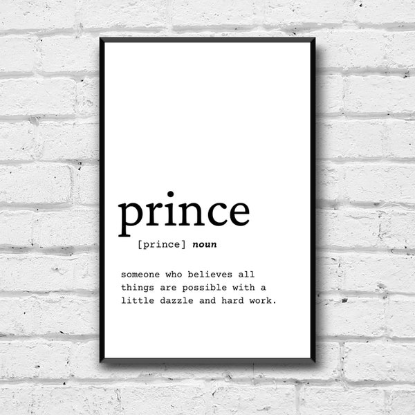 Prince Définition Wall Art, Prince Gift Idea, Prince Digital Print, Prince Bedroom Idea, Prince Aesthetic Decor, Simple Prince Wall Decor