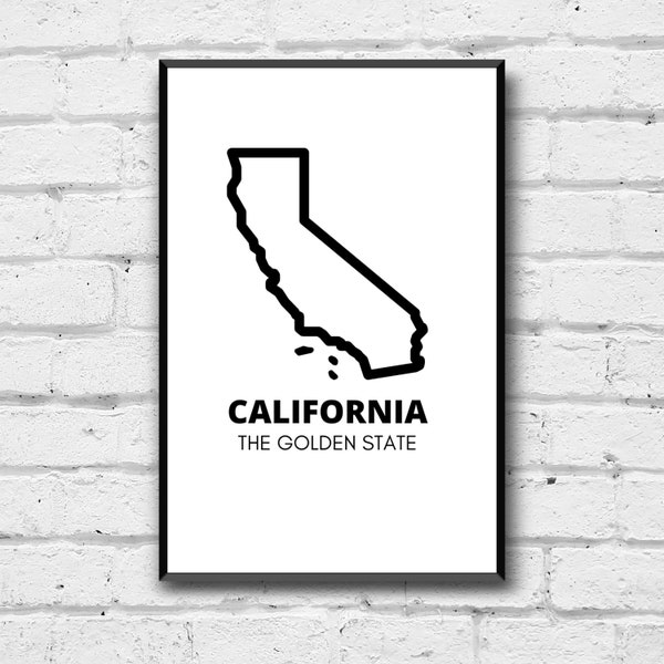 California State Wall Art, Digital Download, The Golden State Home Decor, Digital Print, California Simple Wall Decor, California Art Gift