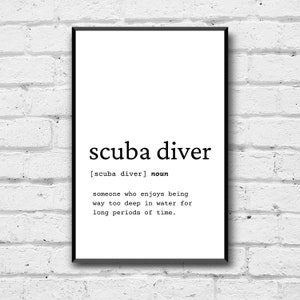Scuba Diver Definition Wandkunst, Scuba Diver Geschenkidee, Taucher Digitaldruck, Geschenkidee für Taucher, Scuba Diver Office Art