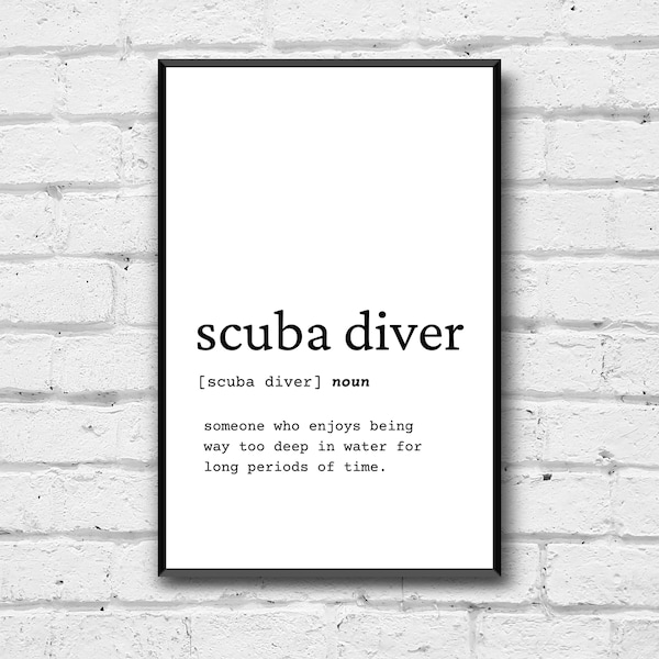 Scuba Diver Definition Wall Art, Scuba Diver Gift Idea, Scuba Diver Digital Print, Gift Idea for Scuba Diver, Scuba Diver Office Art