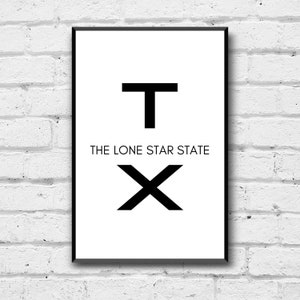 Texas State Wall Art, Texas Digital Print, The Lone Star State Home Decor, Texas State Decor, TX State Wall Art, Simple Texas Decor