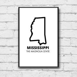 Mississippi State Art Print: Minimalist Home Decor (Digital Download)