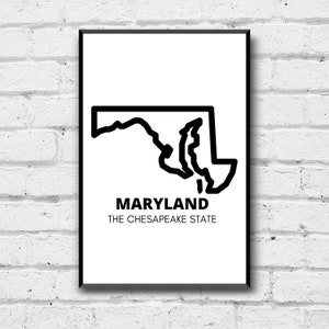 Arte de pared del estado de Maryland, impresión digital, decoración del hogar de Maryland, descarga digital, decoración del estado de MD, el arte del estado de Chesapeake, decoración del hogar de Maryland