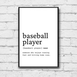 Baseball Player Definition Wall Art, Baseball Player Home Decor, Boy's Room Decor, Man Cave Decor, Baseball Player Digital Print Gift