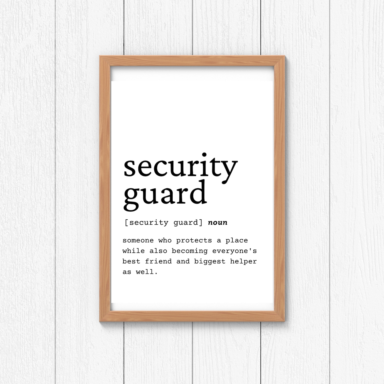 Security Guard Definition Wall Art, Security Guard Gift Idea, Security