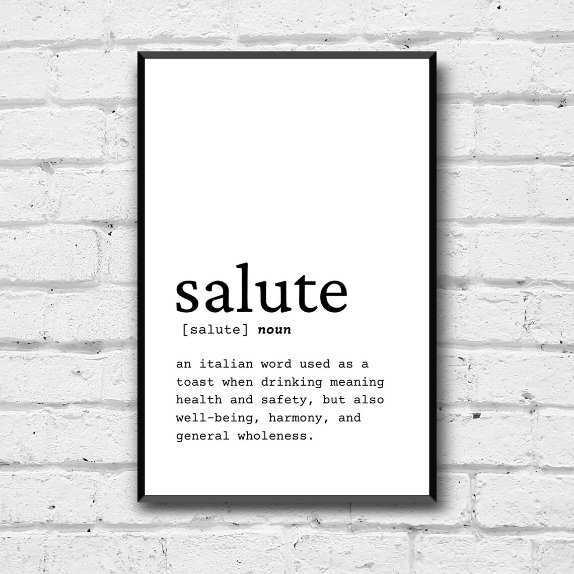 Salute Definition Wall Art, Salute Meaning Home Decor, Italian Wall Art