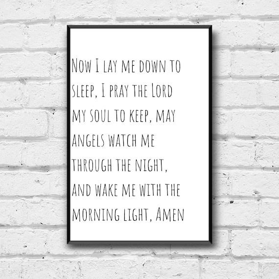 Now I Lay Me Down To Sleep Wall Art, Digital Download, Prayer.