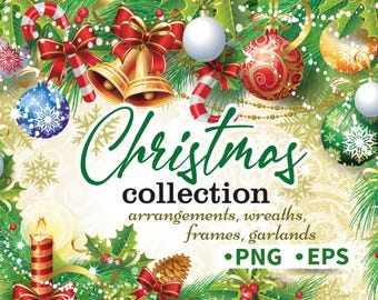 Christmas  Clipart Bundle | Festive Border | Frame  | Garland |  Banner | Holiday  Clip Art PNG