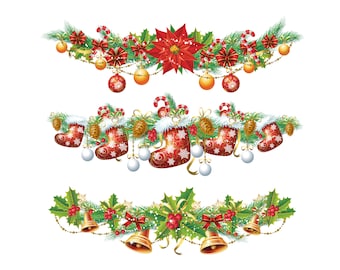 Merry Christmas garland clipart, New year clip art, Christmas decor, Christmas banner clipart,  Digital download