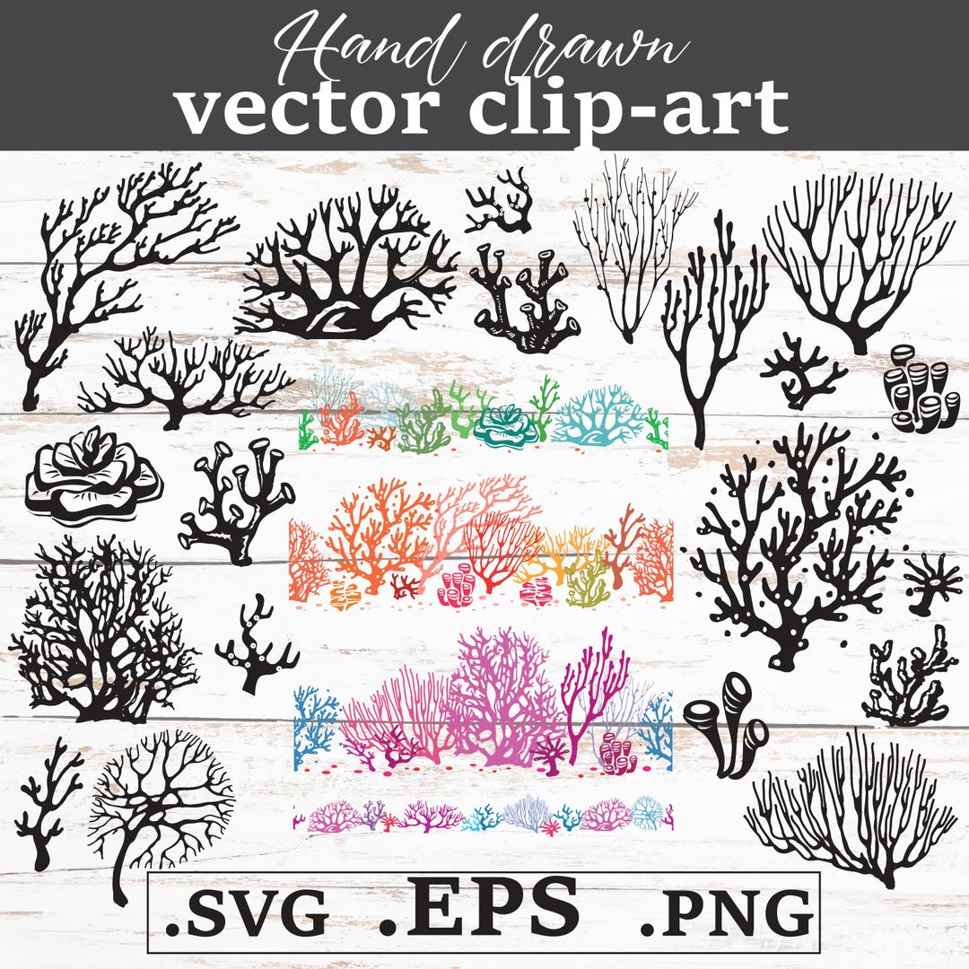 Coral Silhouette Clipart Bundle SVG PNG EPS | Underwater Reef Elements ...