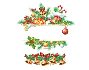 Christmas border clipart, Christmas banner clipart, Christmas greenery frame PNG, Christmas Images, Digital download