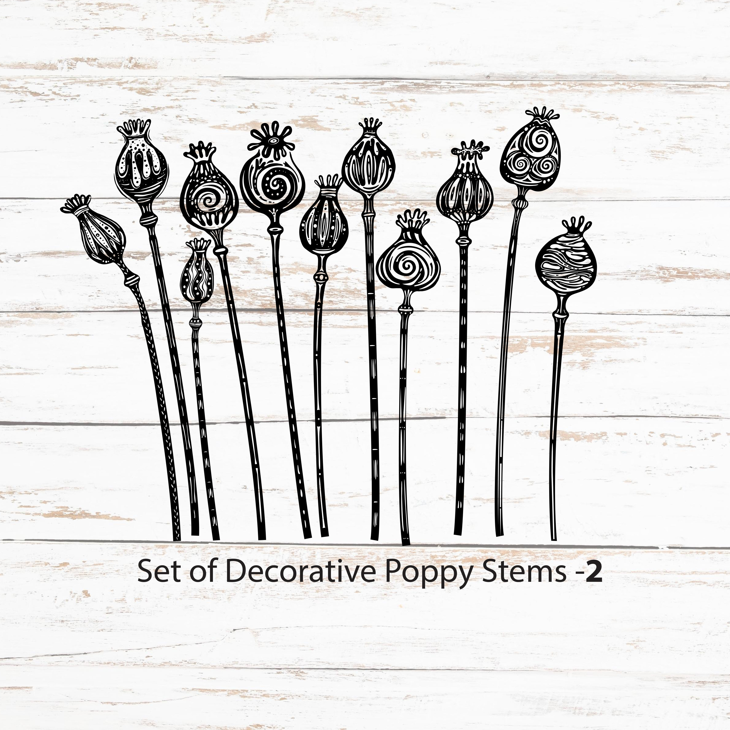 Set of Poppy Heads and Poppy Stems SVG PNG EPS Poppies Etsy