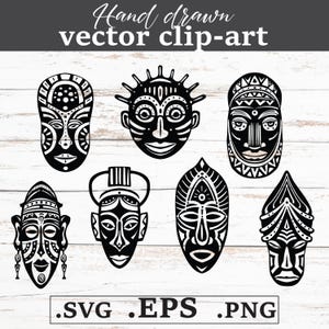 Pacchetto di clipart di maschere africane SVG PNG EPS / file digitali di arte tribale