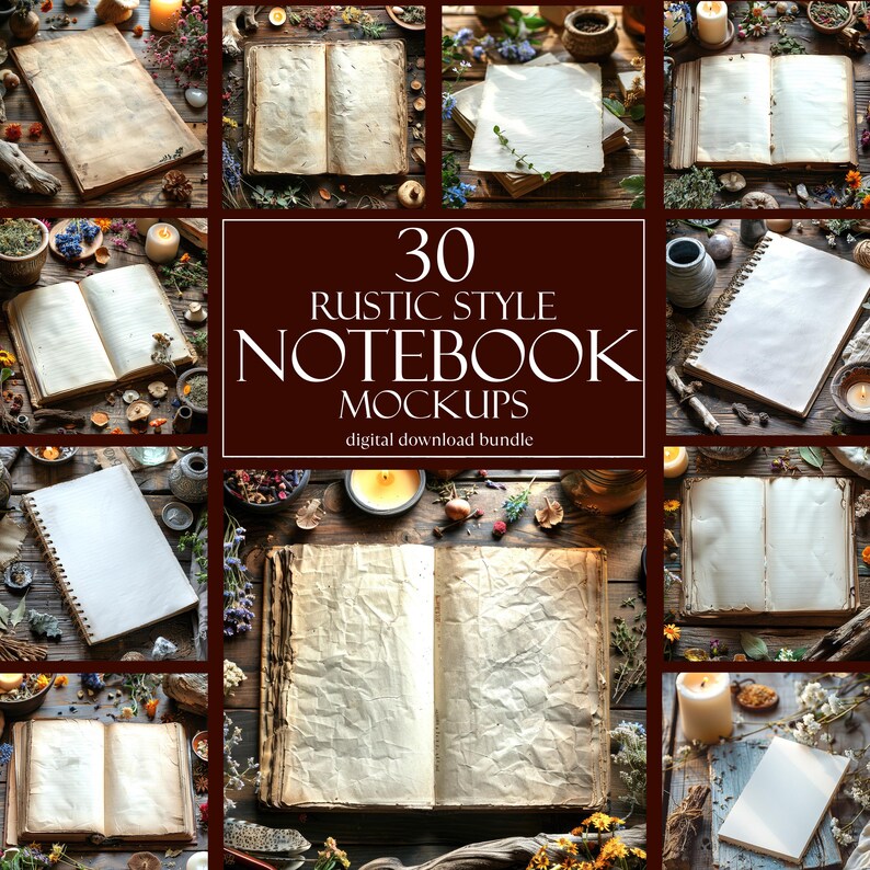Rustic Notebook Page Open Notebook Mockup, Rustic Style, Flat Lay Mock Up, Witchy Mockups - Etsy