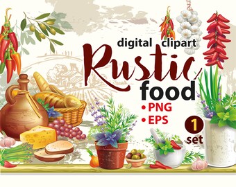 Rustic charms of organic food, Healthy food clipart, agricultural and old farm concept, healthy eating and eco life style,