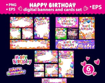 Happy birthday digital clipart, party décor, Happy birthday PNG, EPS