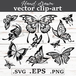 Butterflies Clipart | Butterfly Silhouette | Butterfly Stencil | Butterfly Tattoo Design | SVG, EPS, PNG | Digital Download