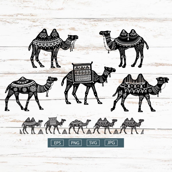 Camels Clipart set, SVG, PNG, EPS, Mandalas Camel, ethnic boho style